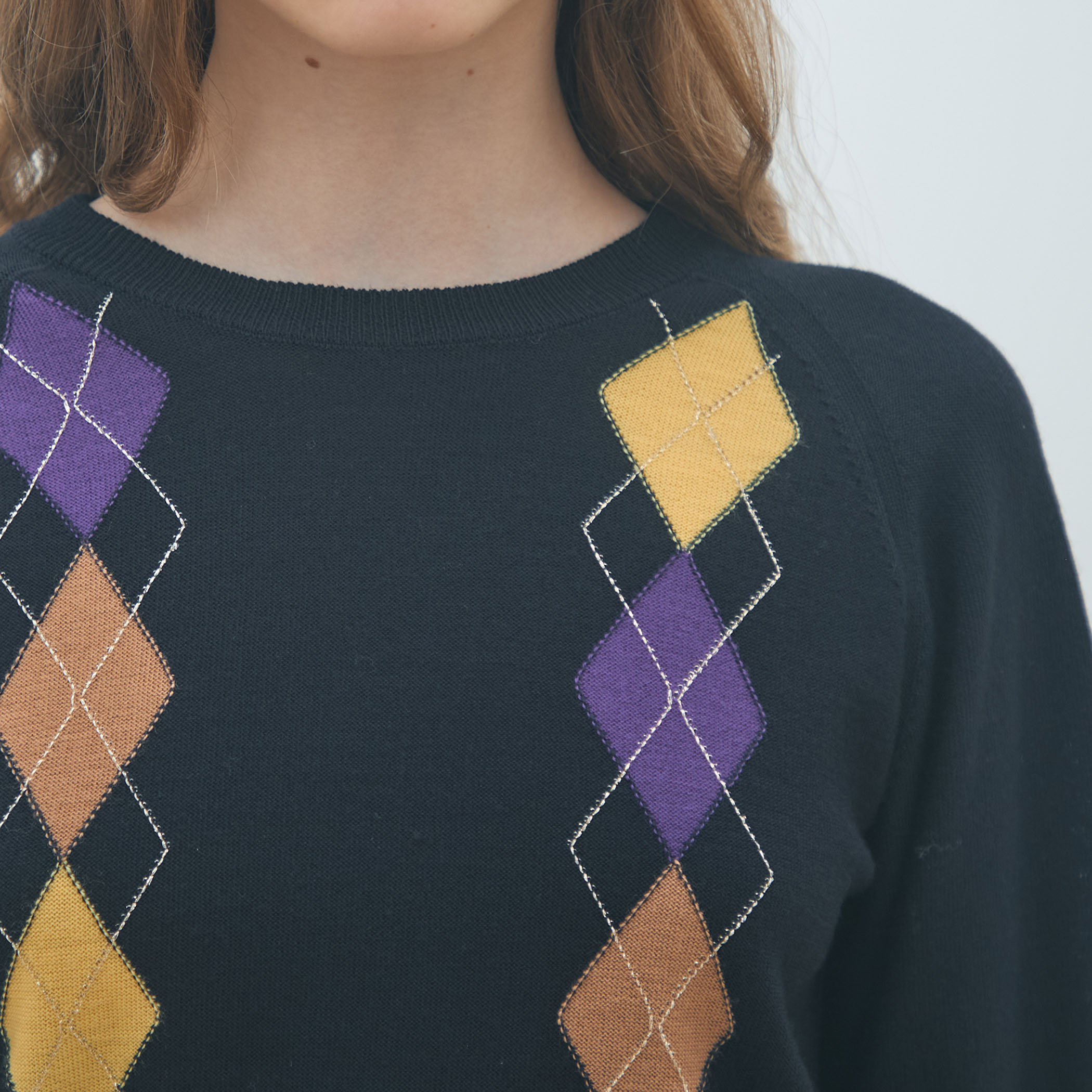 プレーンウールアーガイル クルーネックプルオーバー