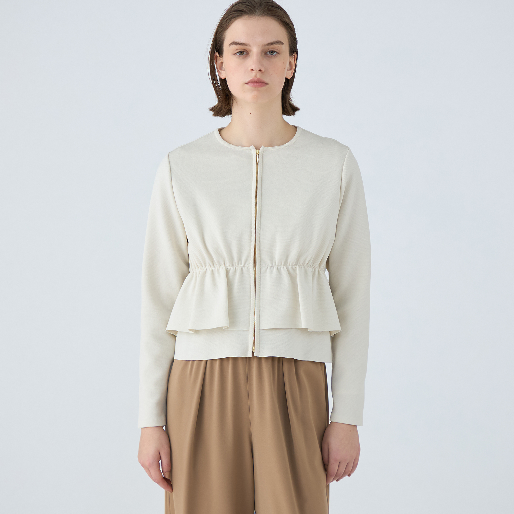 Mプルミエクチュール ペプラムリブニットカーディガン 38 先週の人気