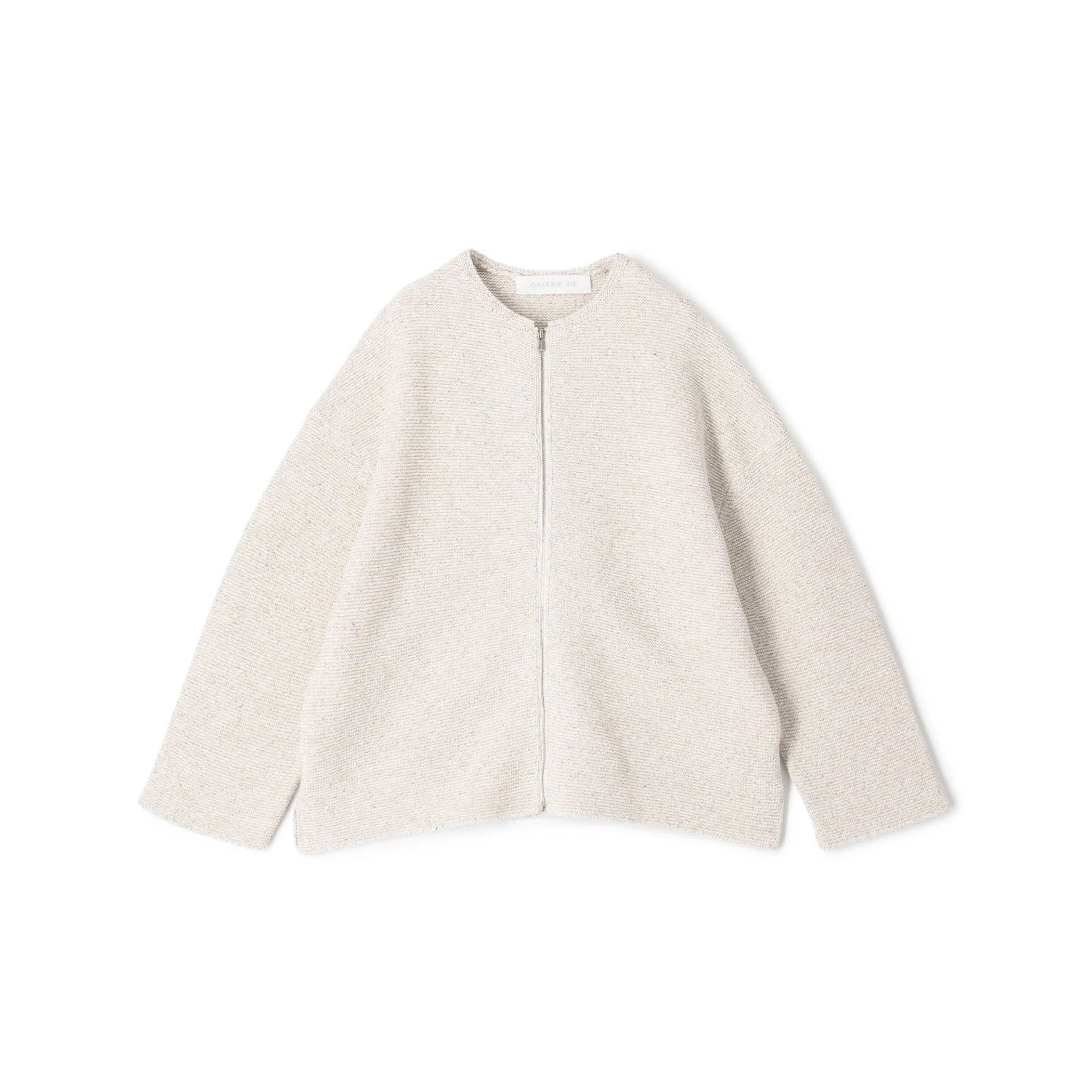 スプリングツイード ノーカラーブルゾン