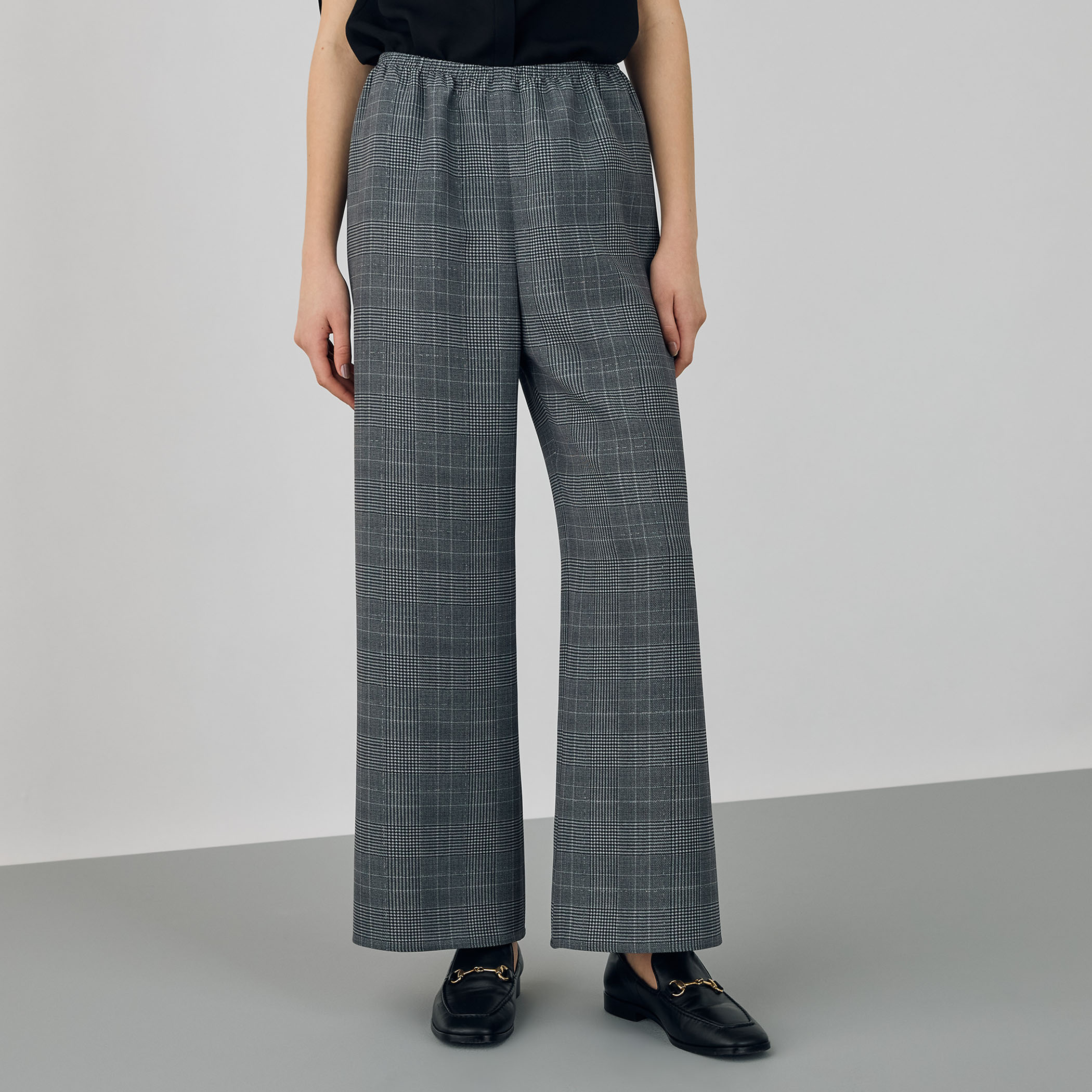 グレンチェックグリッタープリント リラックスパンツ