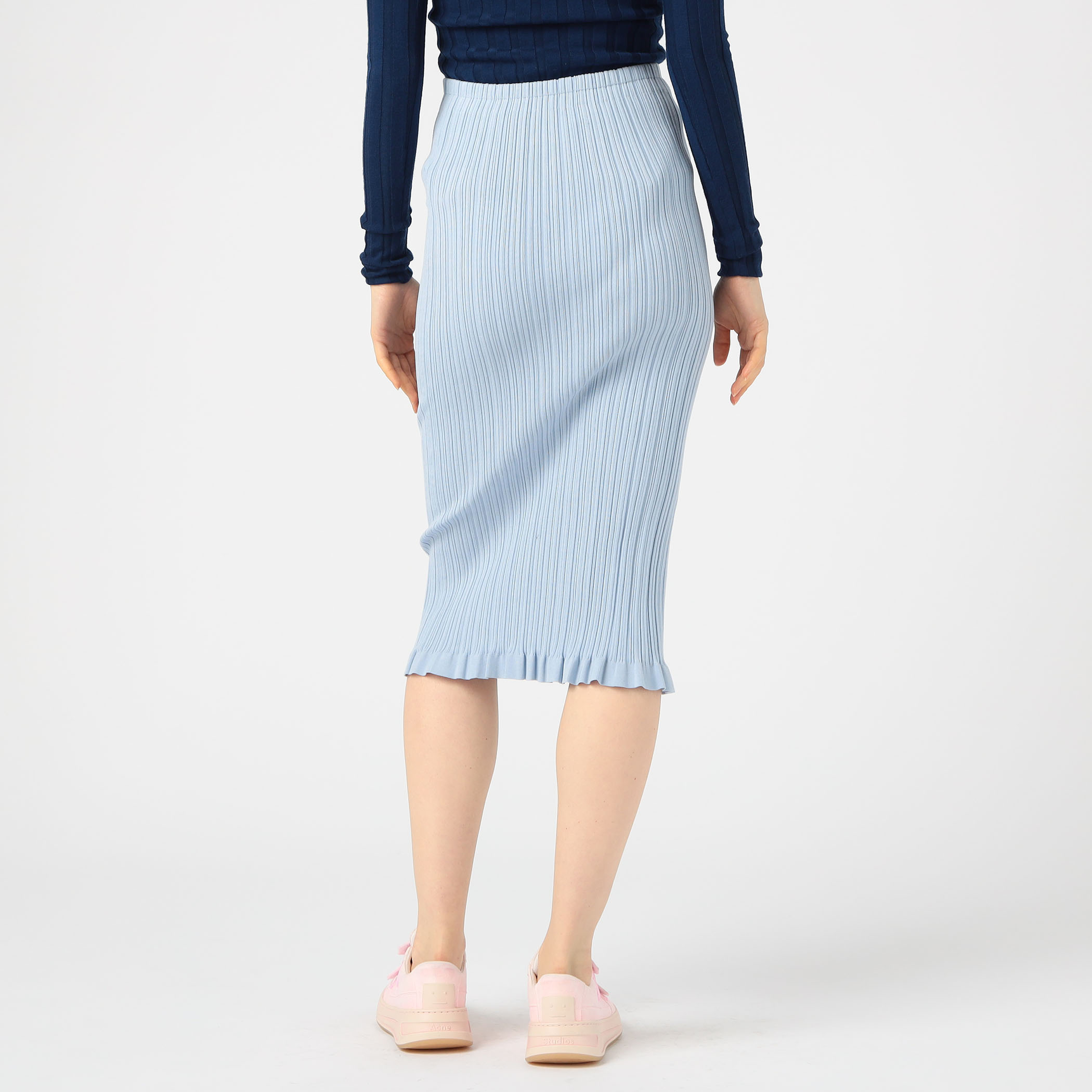 Acne Studios コットンナイロンリブ フリルヘムタイトスカート