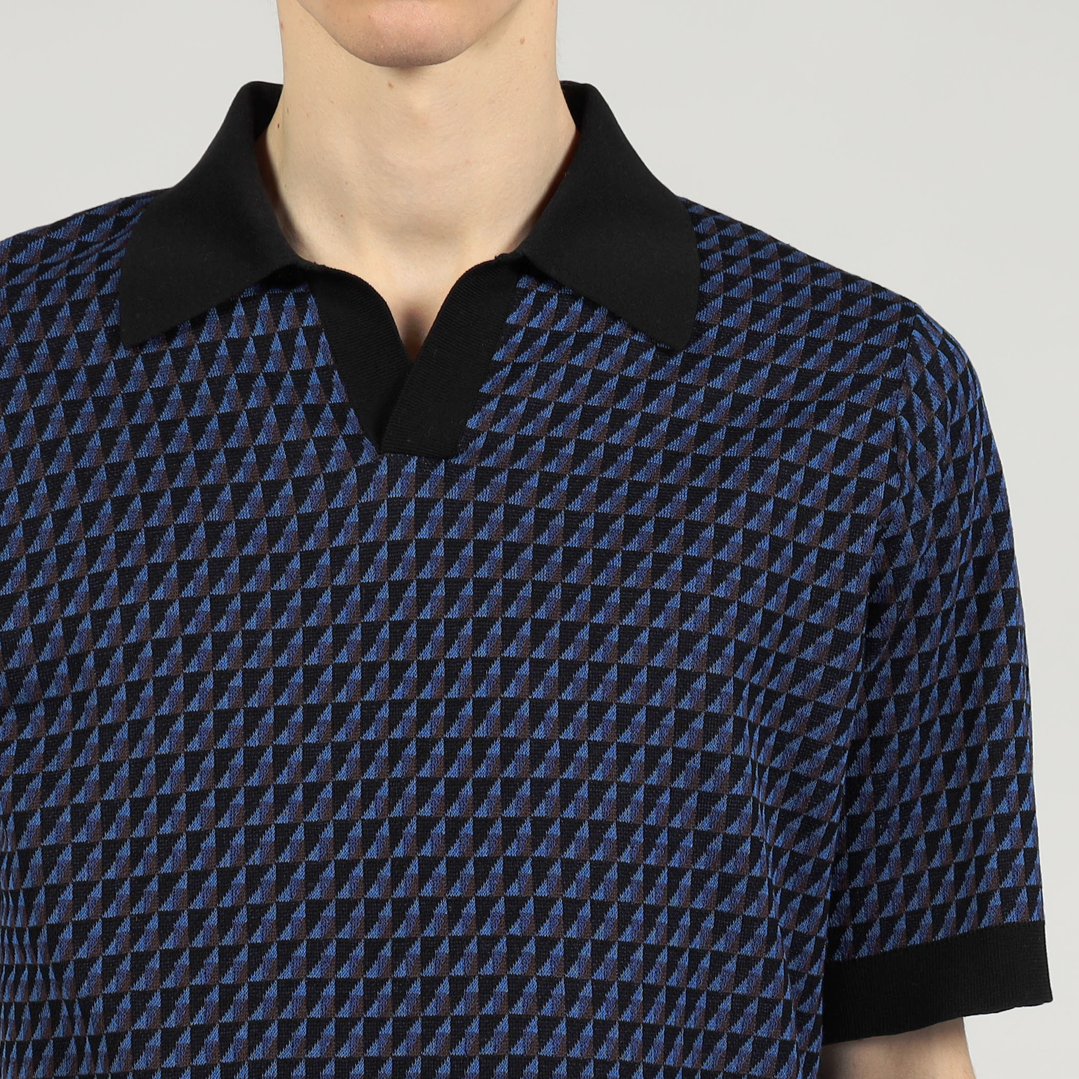 03aw STONE  コットンリネンハーフジッププルオーバー コットンリネンナイロン ジオメトリック ハーフスリーブ プル