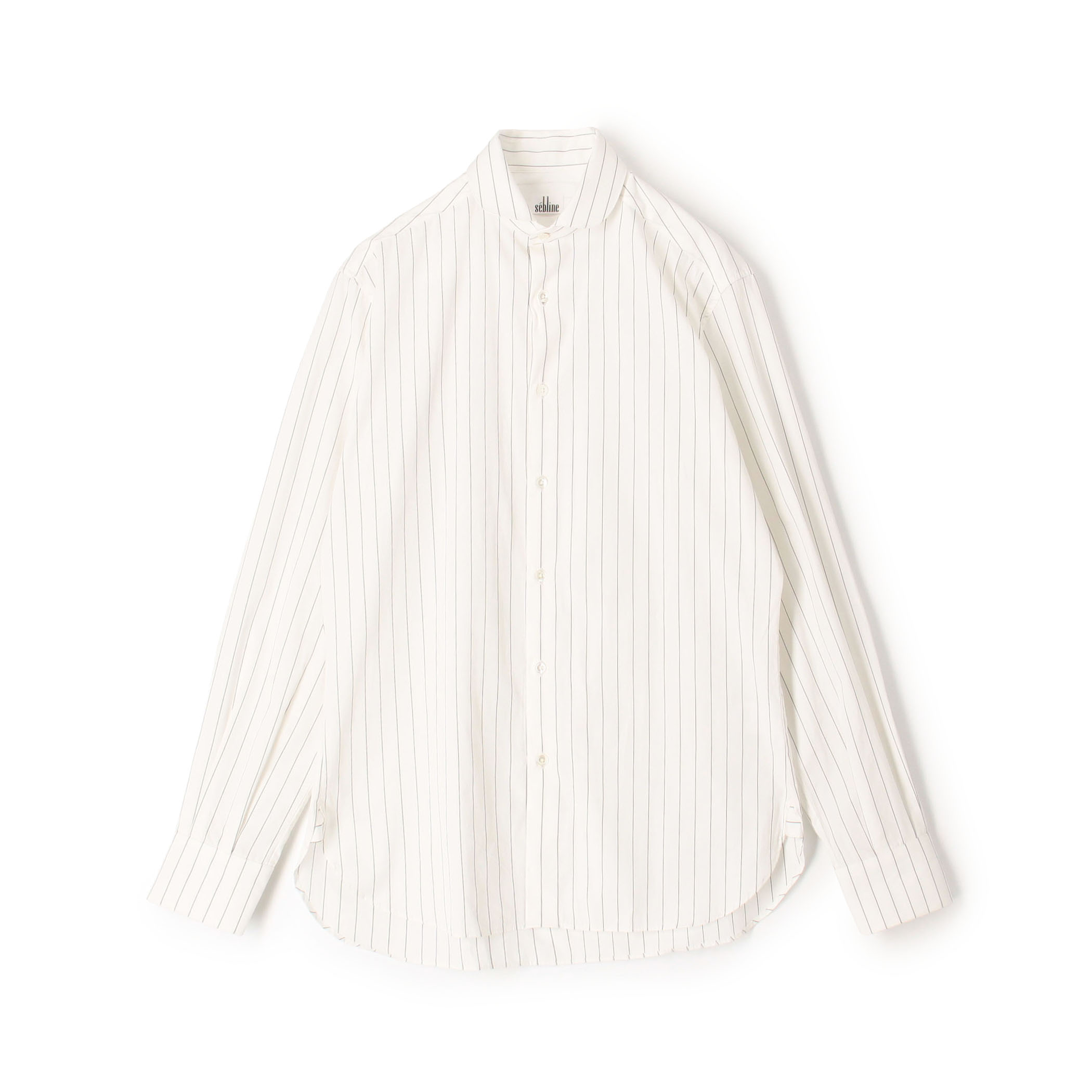 S&eacute;bline コットン ストライプ ワイドカラーシャツ