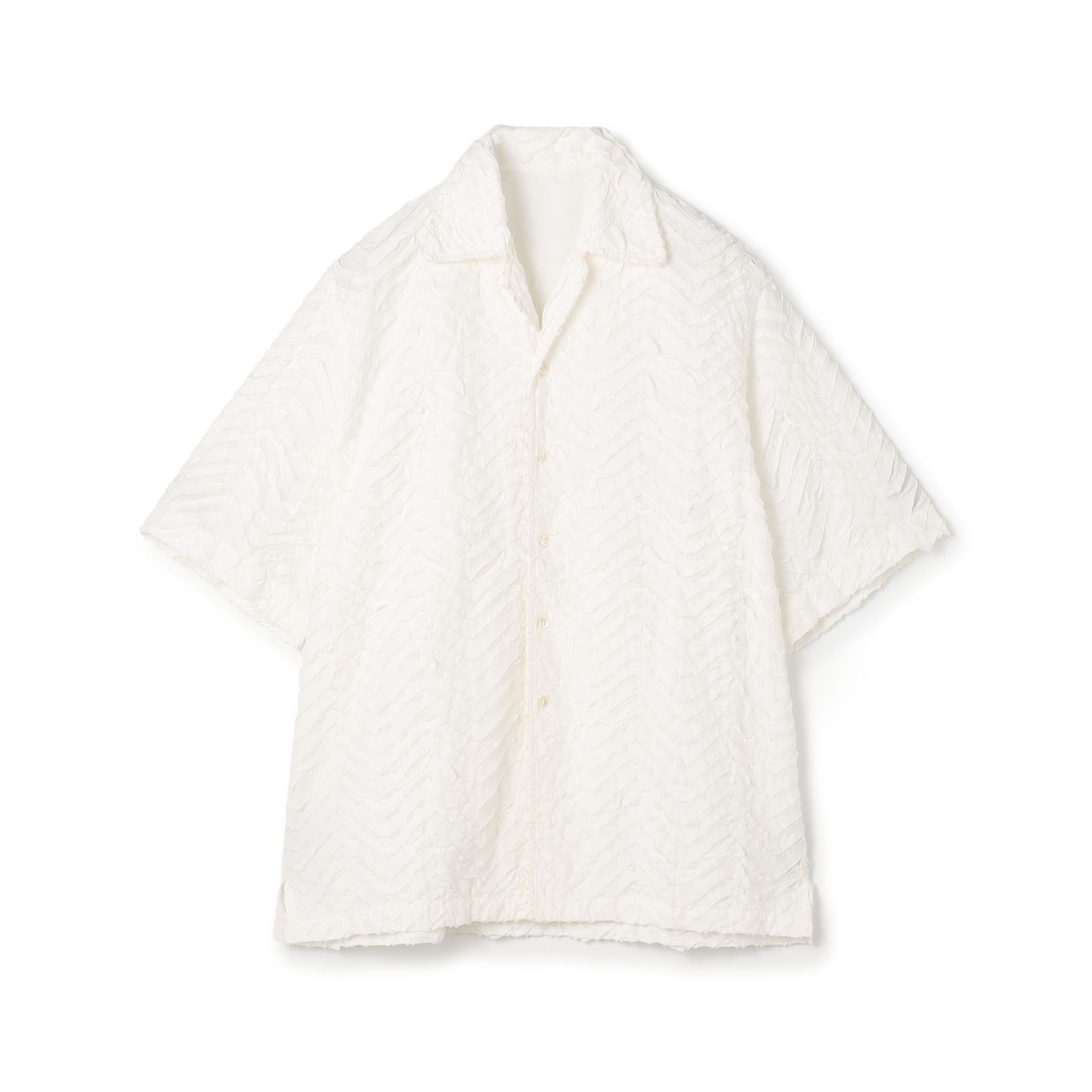 コットンブロード ステッチパターン オープンカラーハーフスリーブシャツ