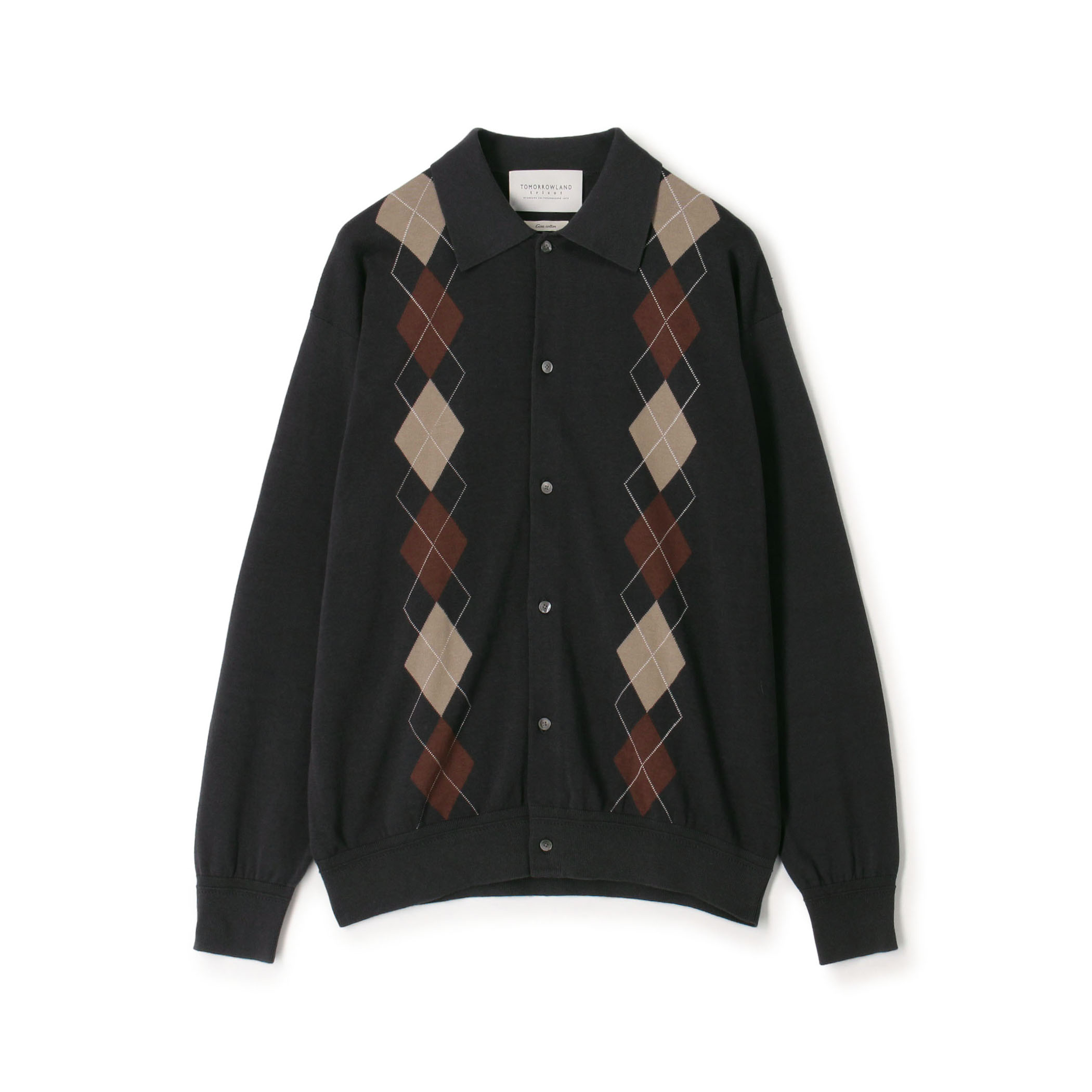 TOMORROWLAND tricot ギザコットン アーガイル柄 ポロカラーカーディガン