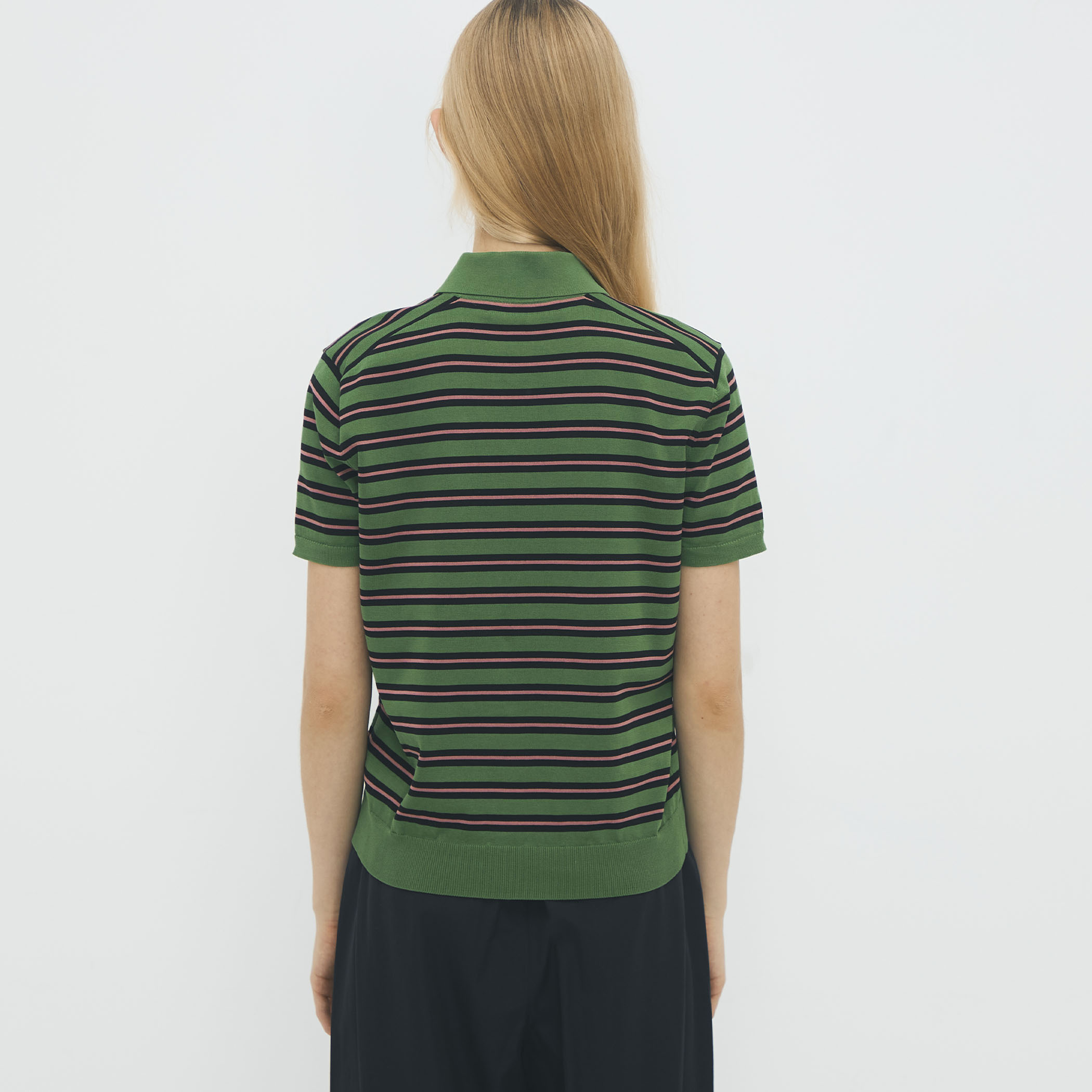 コットンストライプ ポロハーフスリーブプルオーバー