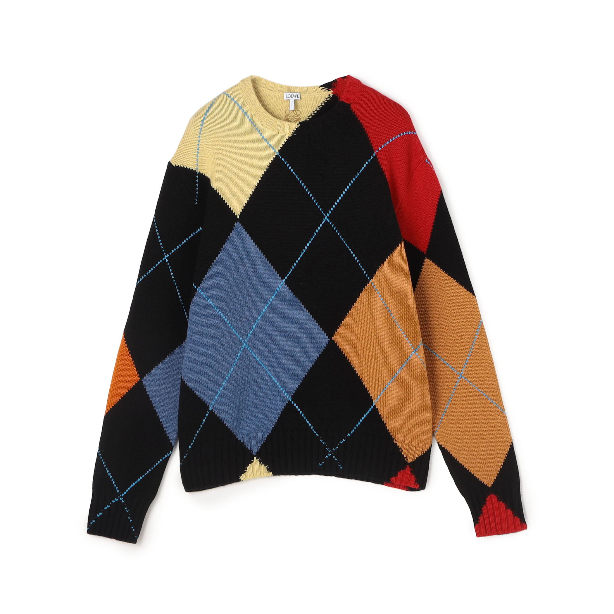 LOEWE カシミヤ アーガイル クルーネックプルオーバーニット