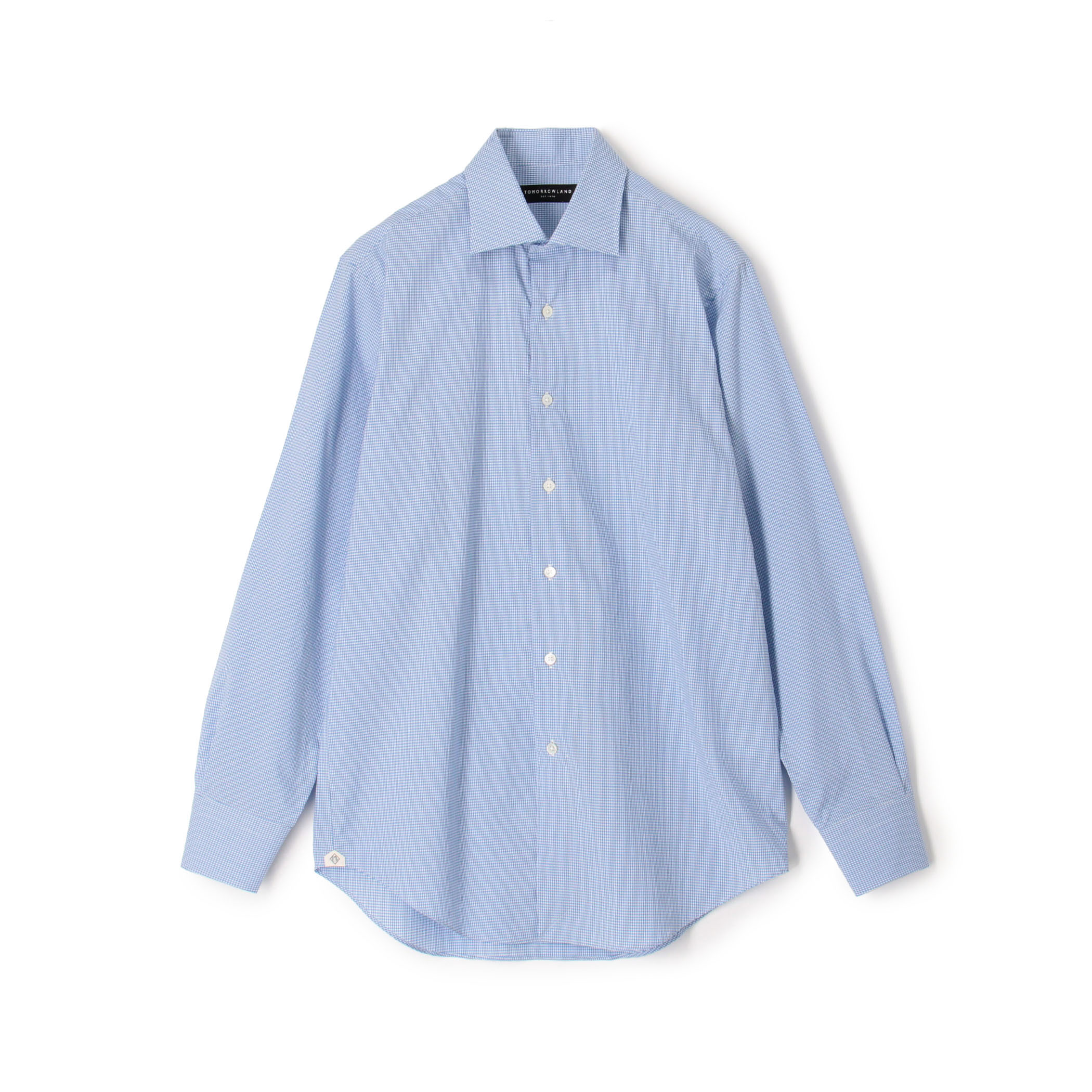 □コットン ワイドスプレッドカラー ギンガムチェック ドレスシャツ