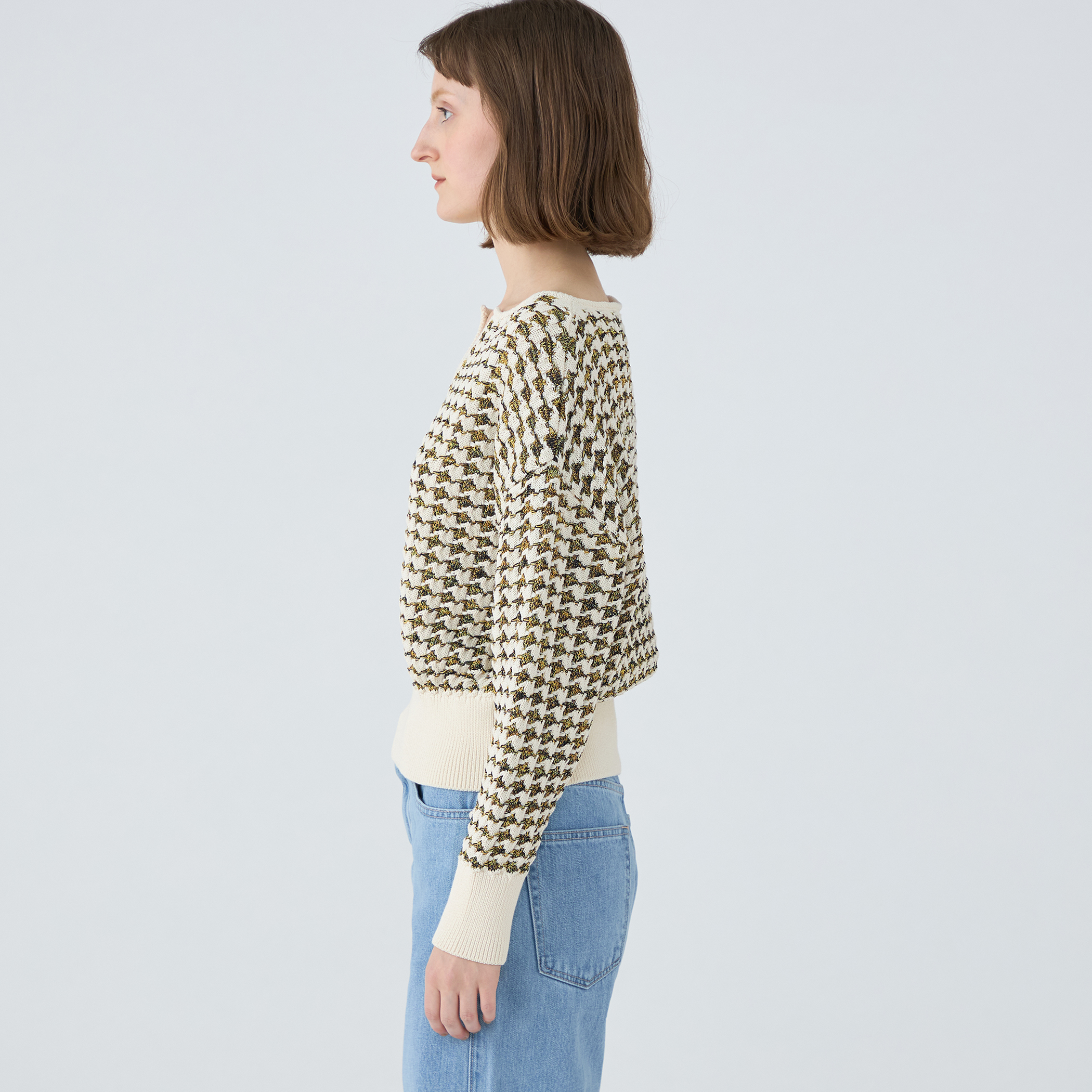 【MACPHEE】ハウンドトゥース キーネックプルオーバー MACPHEE ニット セーター ハウンドトゥース キーネックプル
