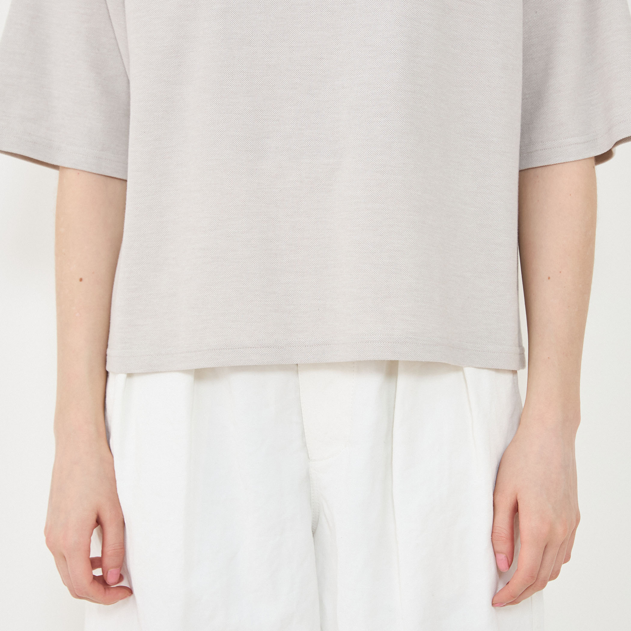 □コットンシルクカノコ ワイドクルーネックTシャツ