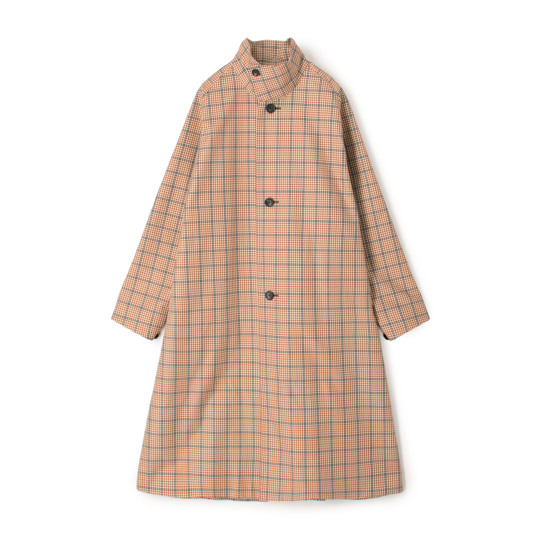 コットンツイル グリッドチェッスタンドカラーコート