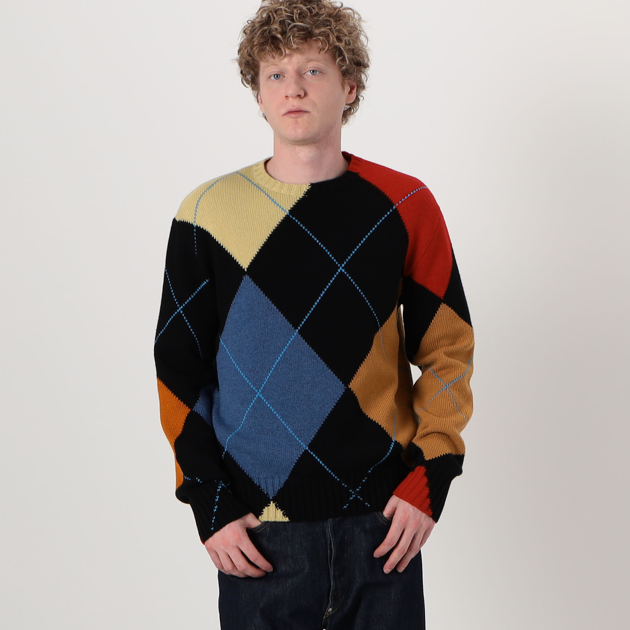 LOEWE カシミヤ アーガイル クルーネックプルオーバーニット