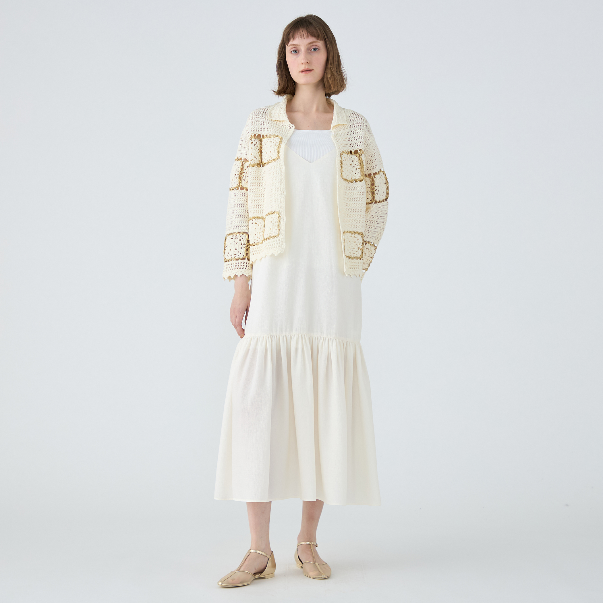 WEB限定】クレープサテン ティアードキャミソールワンピース