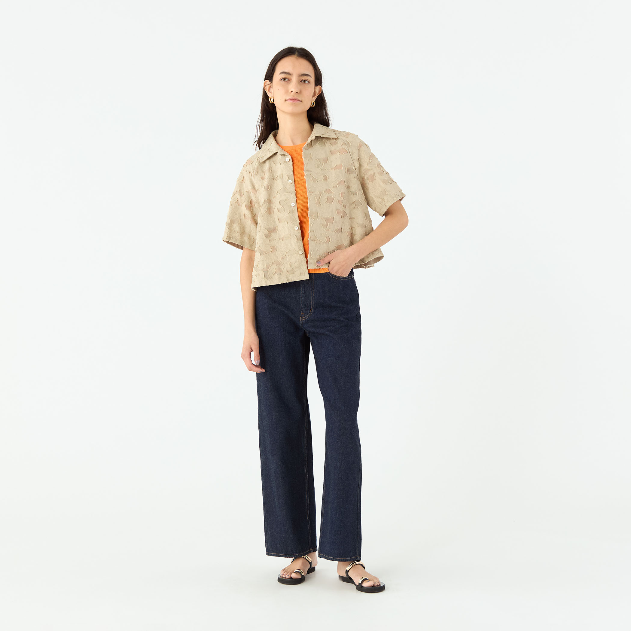 メッシュカットジャカード ハーフスリーブシャツ