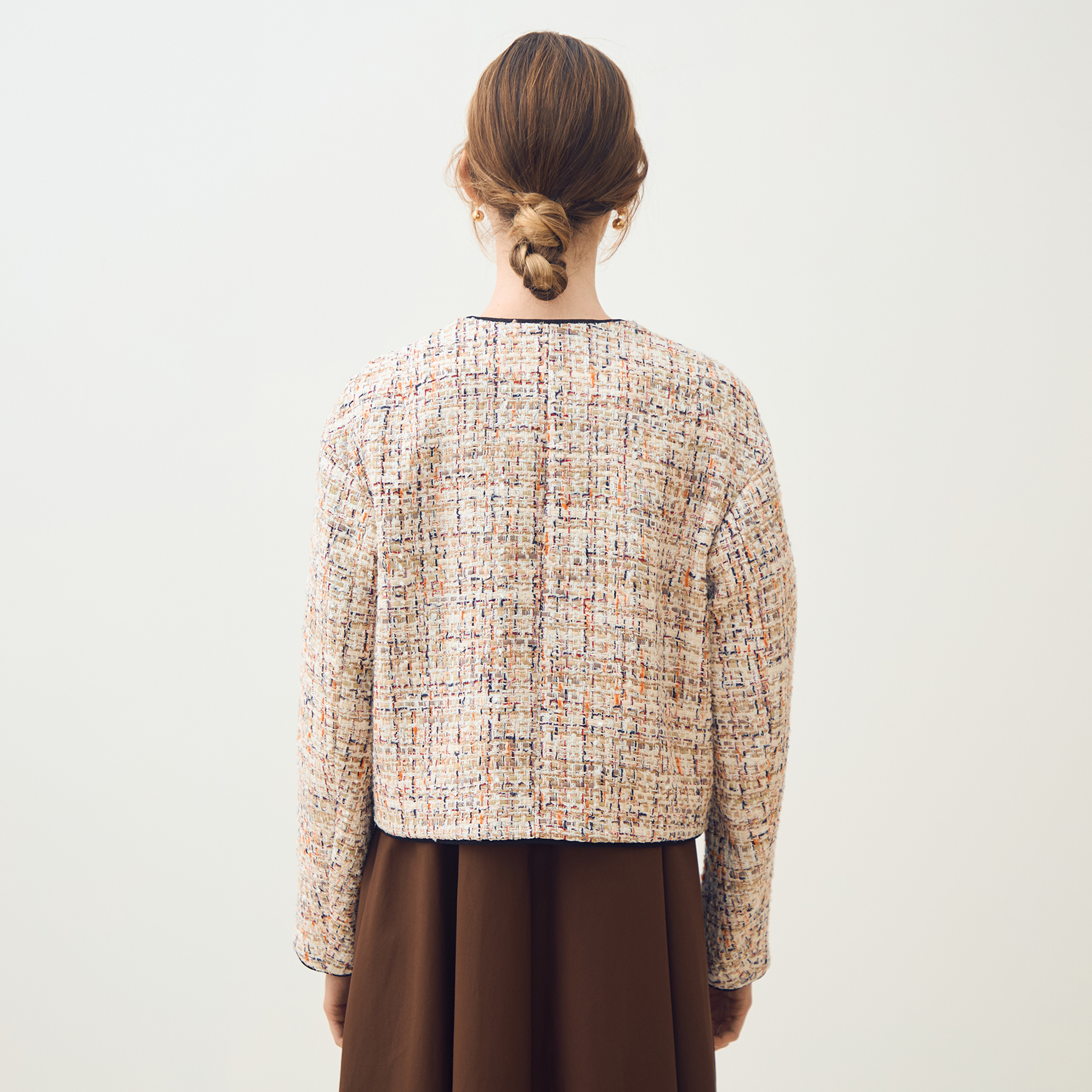 ホロウファンシーツイード ノーカラートリミングジャケット