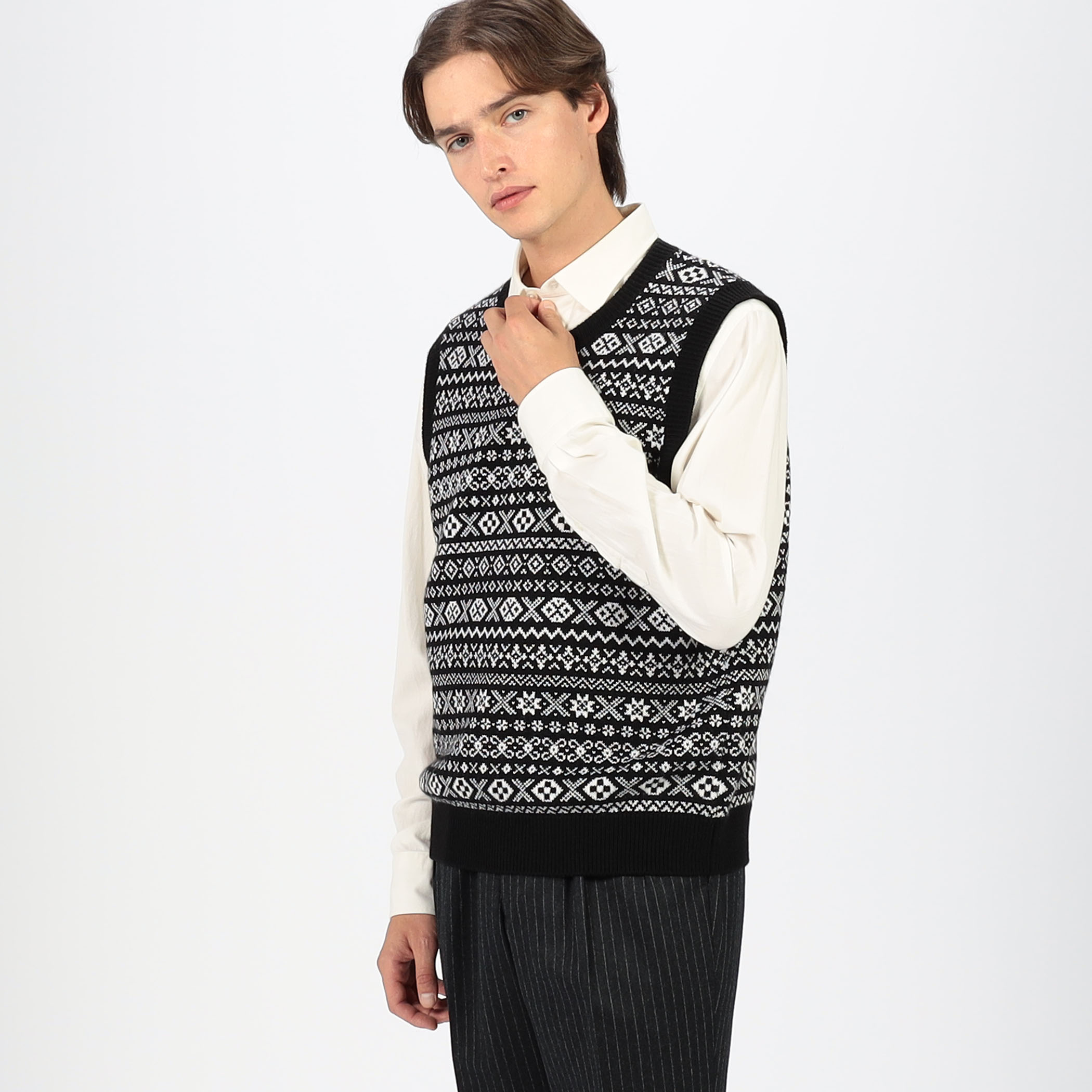 ウールカシミヤ フェアアイル クルーネックプルオーバー ニットベスト